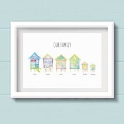 Beach Family Wall Art. Hut Family Print, Personalised Birthday Gift For Beach Loving Family. Coastal Housewarming Present - thumbnail 3