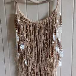 Wall Hanging, Hemp Rope Seagrass Driftwood Feather Seashell Bohemian Decor, Boho Style Hanging - thumbnail 4