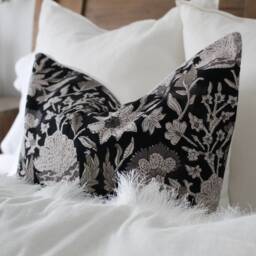 Black Floral Cushion Cover 45x45cm Cotton Pillow With Feather Insert Home Decor Gift - thumbnail 3