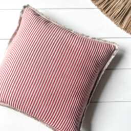 Washed Linen Pillow Case With Natural Fringe in Black, Blue, Red & Green Stripes/ Stripes Cushion Cover Frayed Edge - thumbnail 2