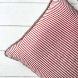 Washed Linen Pillow Case With Natural Fringe in Black, Blue, Red & Green Stripes/ Stripes Cushion Cover Frayed Edge - thumbnail 3