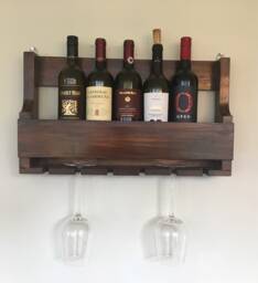 Hand Crafted Wine Rack + Glass Holder Made With Pallet Wood - thumbnail 1
