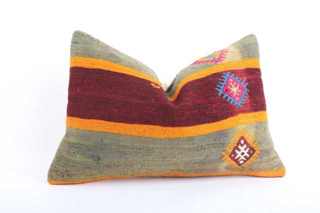 Handwoven Turkish Kilim Lumbar Pillow Bohemian Home Decor - 16x24 Inch - image 1