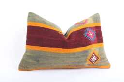 Handwoven Turkish Kilim Lumbar Pillow Bohemian Home Decor - 16x24 Inch - thumbnail 1