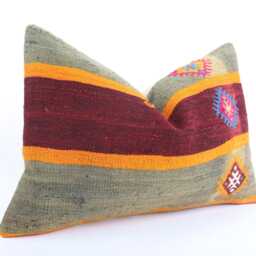 Handwoven Turkish Kilim Lumbar Pillow Bohemian Home Decor - 16x24 Inch - thumbnail 3