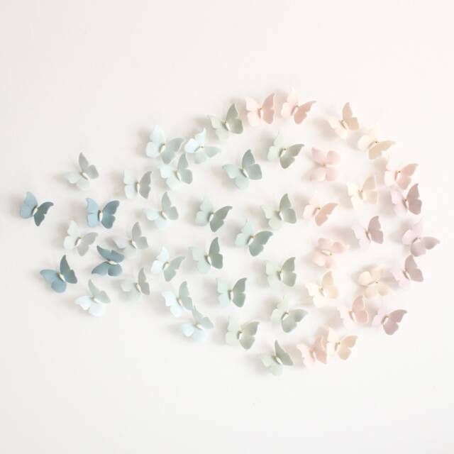 Rainbow Wall Art Of 49 Porcelain & 24K Gold Butterflies - image 1