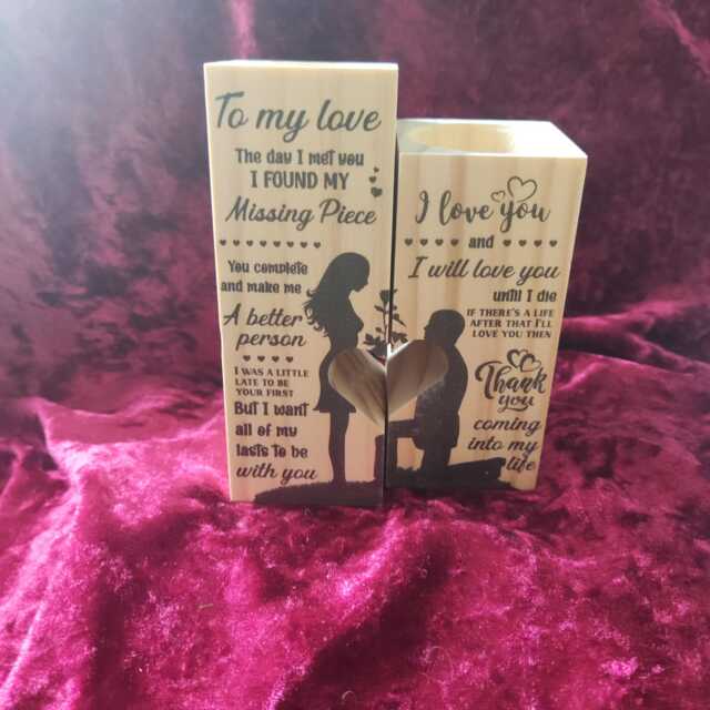 Solid Wood Candle Holder Set - Tealight Holders Engagement Gift To My Love Wooden Mantle Piece Ornament - image 1