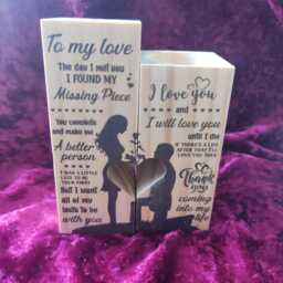 Solid Wood Candle Holder Set - Tealight Holders Engagement Gift To My Love Wooden Mantle Piece Ornament - thumbnail 3
