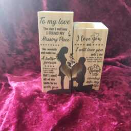 Solid Wood Candle Holder Set - Tealight Holders Engagement Gift To My Love Wooden Mantle Piece Ornament
