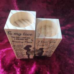 Solid Wood Candle Holder Set - Tealight Holders Engagement Gift To My Love Wooden Mantle Piece Ornament - thumbnail 4