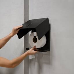 Black Jumbo Toilet Paper Dispenser, Modern Stainless Steel Roll Holder, Lamaro - thumbnail 3