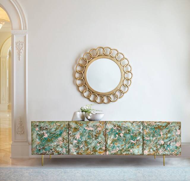 Copper Patina Sideboard With Pale Pink - image 1