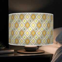 Tribal Diamond Lampshade - Yellow, Orange & Blue Drum Pendant Light Handmade Boho Ceiling Shade For Eclectic Home Decor - thumbnail 3