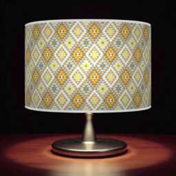 Tribal Diamond Lampshade - Yellow, Orange & Blue Drum Pendant Light Handmade Boho Ceiling Shade For Eclectic Home Decor - thumbnail 1