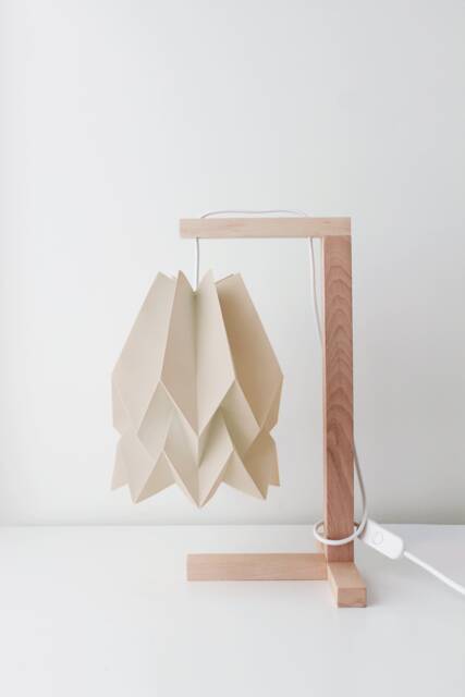 Table Lamp, Origami Lamp Bedroom Or Living - Plain Light Taupe With Wooden Structure - image 1