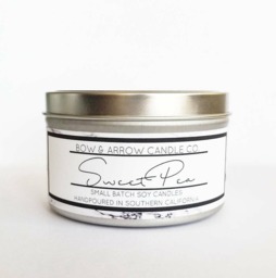 8 Oz Natural Soy Candle Sweet Pea Scented - Tin Flower Candles - thumbnail 1