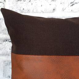 Terracotta Faux Leather Pillow Cover Dark Brown Poly-Linen Back - thumbnail 2