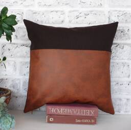 Terracotta Faux Leather Pillow Cover Dark Brown Poly-Linen Back