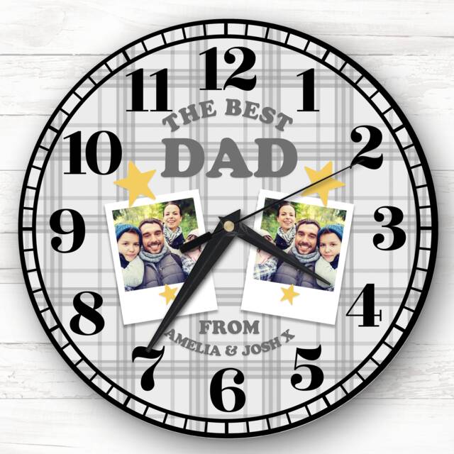 Best Dad Grey Photos Tartan Personalised Gift Clock - image 1