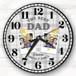 Best Dad Grey Photos Tartan Personalised Gift Clock - thumbnail 1