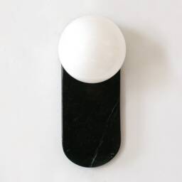 Nero Marquina Marble & Milk Glass Globe Light Fixture Black Vanity Lamp Bathroom Stone Lighting Sconce - thumbnail 2