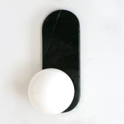 Nero Marquina Marble & Milk Glass Globe Light Fixture Black Vanity Lamp Bathroom Stone Lighting Sconce - thumbnail 3