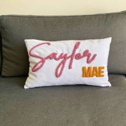 Personalized Name Pillow, Punch Needle Embroidered Linen Cushion, Baby Gift - thumbnail 3