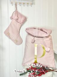 Personalised Luxury Velvet Christmas Sack & Stocking Set, Present Sack, Stocking, Decoration, Gift For Her - thumbnail 1