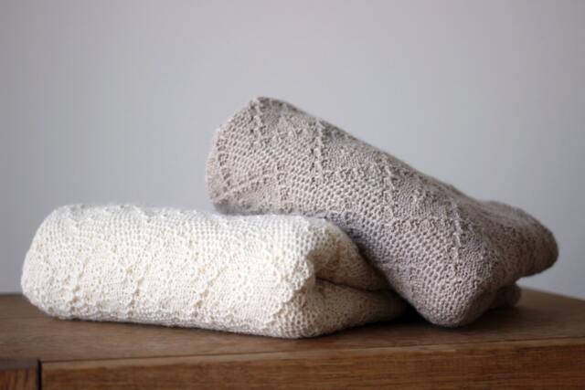 Alpaca Baby Blanket, Knit Wool Wrap, Knitted Natural White, Light Beige, Gray Throw, Girl, Boy, Newborn Gift - image 1