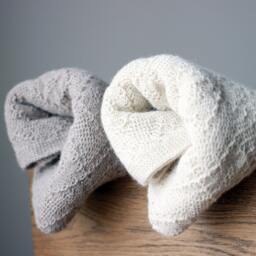 Alpaca Baby Blanket, Knit Wool Wrap, Knitted Natural White, Light Beige, Gray Throw, Girl, Boy, Newborn Gift - thumbnail 2