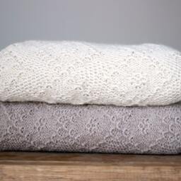 Alpaca Baby Blanket, Knit Wool Wrap, Knitted Natural White, Light Beige, Gray Throw, Girl, Boy, Newborn Gift - thumbnail 3