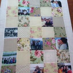 Handmade Photo Quilt.customized Quilt. Floral Memory Flower Patchwork Quilt - Cream Colors & Blanket.anniversary Gift - thumbnail 2