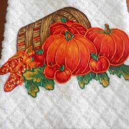Thanksgiving Hand Towel Appliqued Pumpkin Basket, Fall Decor - thumbnail 3