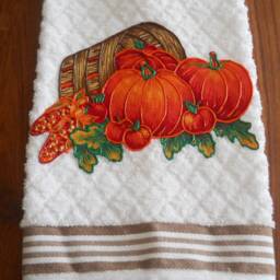Thanksgiving Hand Towel Appliqued Pumpkin Basket, Fall Decor - thumbnail 2