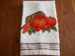 Thanksgiving Hand Towel Appliqued Pumpkin Basket, Fall Decor - thumbnail 1
