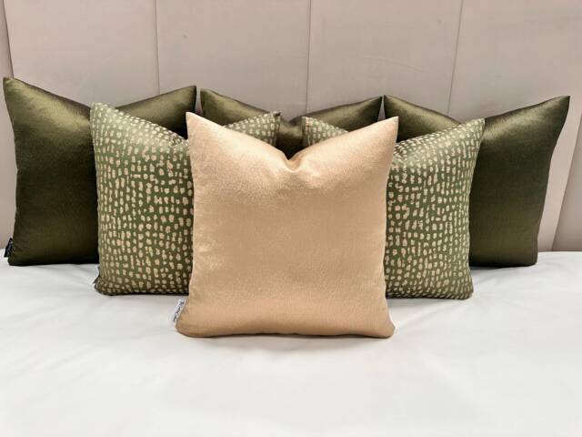 A Set Of 6 Everest Green Cushion For Bed, Choose The Size Sage Green & Gold Pillows Covers Sofa & Chairs - The Couture Cushion - image 1