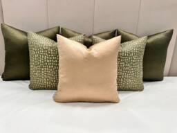 A Set Of 6 Everest Green Cushion For Bed, Choose The Size Sage Green & Gold Pillows Covers Sofa & Chairs - The Couture Cushion - thumbnail 1