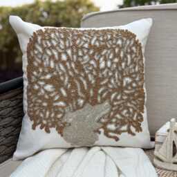 Cotton Linen Ivory Beaded Nature & Floral Throw Pillow Cover, Modern Cushion Cover/Euro Sham - Gold Oak Tree