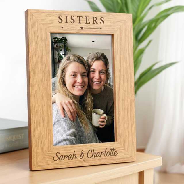 Personalised Sisters Gift - Custom Engraved Wooden Photo Frame - image 1