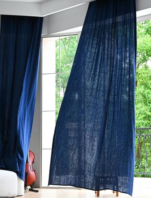 40 Colors A Pair Of 100% Linen Navy Curtains , Living Room Curtains, Bedroom Custom Made Wide Panels - image 1