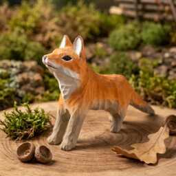 Whimsical Hand-Carved Wooden Red Fox Figurine, Rustic Forest Animal Sculpture, Woodland Nursery Decor, Wood Gift For Nature Lovers
