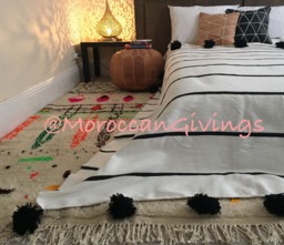"Moroccan Pom Blanket - Throw With Blanket Bed Spread Bedding Cotton /79""Wx118" - thumbnail 1