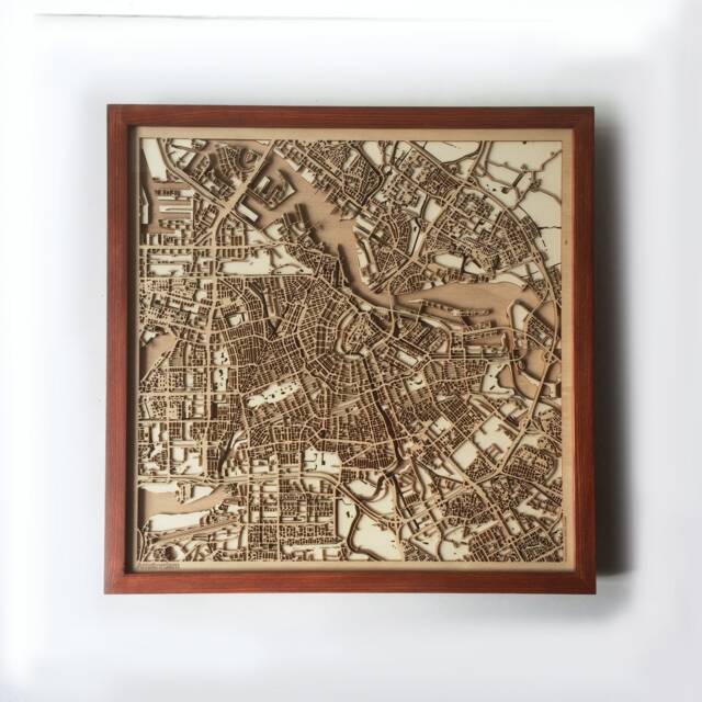 Amsterdam Wooden Map - Laser Cut Mahogany City Street Art - image 1