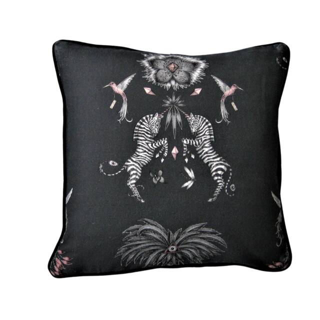 Clarke & Charcoal Black Pink Zebras Linen Cushion Cover, Throw Pillow Home Decor - image 1