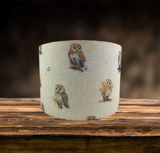 Owl Lampshade For Ceiling & Table Lamps, Linen Woodland Drum Light Shade - image 1