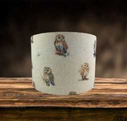Owl Lampshade For Ceiling & Table Lamps, Linen Woodland Drum Light Shade - thumbnail 1