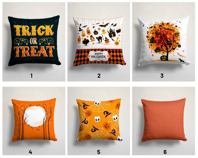 Trick Or Treat Pillow Cover/Carved Orange Pumpkin & Bat Print Cushion/Happy Halloween Case/Spider With Witch Hat Throw Cushion Case - image 1