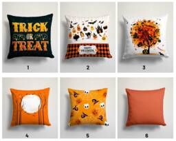 Trick Or Treat Pillow Cover/Carved Orange Pumpkin & Bat Print Cushion/Happy Halloween Case/Spider With Witch Hat Throw Cushion Case - thumbnail 1