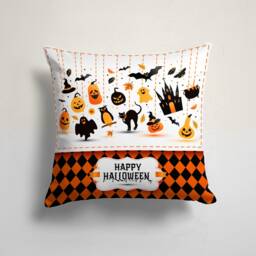 Trick Or Treat Pillow Cover/Carved Orange Pumpkin & Bat Print Cushion/Happy Halloween Case/Spider With Witch Hat Throw Cushion Case - thumbnail 3