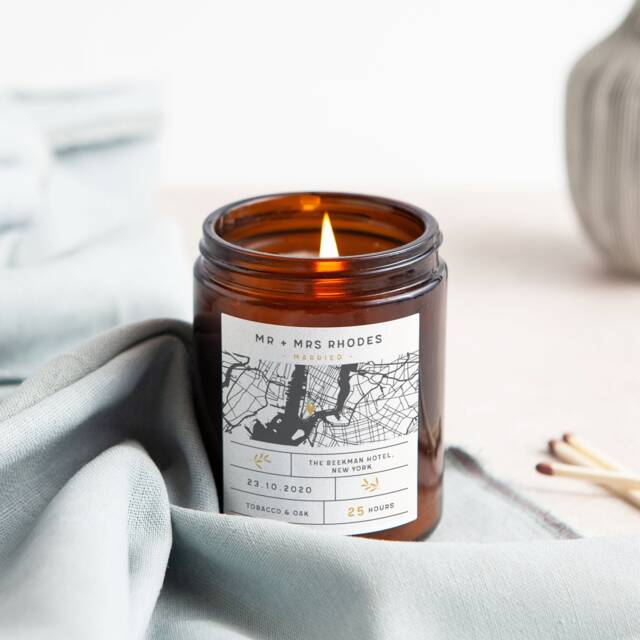Personalised Wedding Day Gift For Couple Any Map Scented Candle - image 1